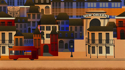 Louis Armstrong - New Orleans animation architecture art deco black history buildings camera truck city design louis armstrong mograph motion graphics music new orleans popup records storytelling texture town trolley vintage