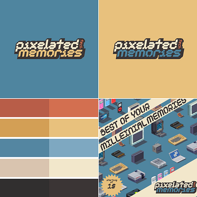 pixelated memories - retro tech shop brand logo- branding graphic design logo