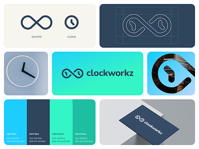 Clockworkz Logotype Design art direction blue brand development brand identity branding clock clockworkz devops green infinity logo logo design logo designer logo mark logo symbol logotype mark symbol technology visual identity