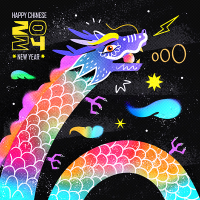 Lunar New Year of Dragon 2024 2024 animal chinese new year colourful dragon graffiti illustration lunar new year procreate rainbow zodiac
