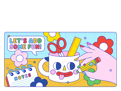 Let's Add Some Fun! Kidnichols Website Header art art class character design colorful crafting creativity cute design designing doodling drawing flat fun illustration illustrator kids character line art spot illustration vector website header