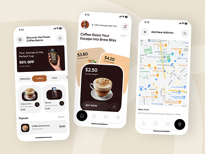 Coffee Shop Mobile App ☕ android app app design branding cappuccino coffee coffee app coffee shop creative design ios app minimalism mobile app mobile design new noteworthy popular product design ui ui design uiux ux design