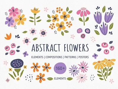 Abstract Flowers Bundle abstract flower abstract shape botanical poster floral clipart flower bundle flower pattern flower silhouette flowers poster hand drawn illustration leaf meadow modern floral nature plant spring garden summer flowers vector wildflower clipart wildflowers