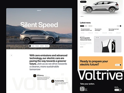 Voltrive - Electric Future vehicle website app bold branding clean design electric car electric vehicle future landing page logo minimalist modern page product stylish ui ui visual design ux web design website