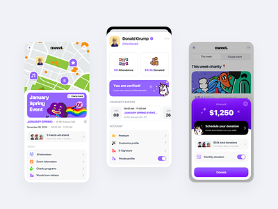 Meeet App - #VisualExploration app app design bold clean colorful event flat fun graphic design illustration ios kids mobile mobile app purple social media social network ui ux vibrant