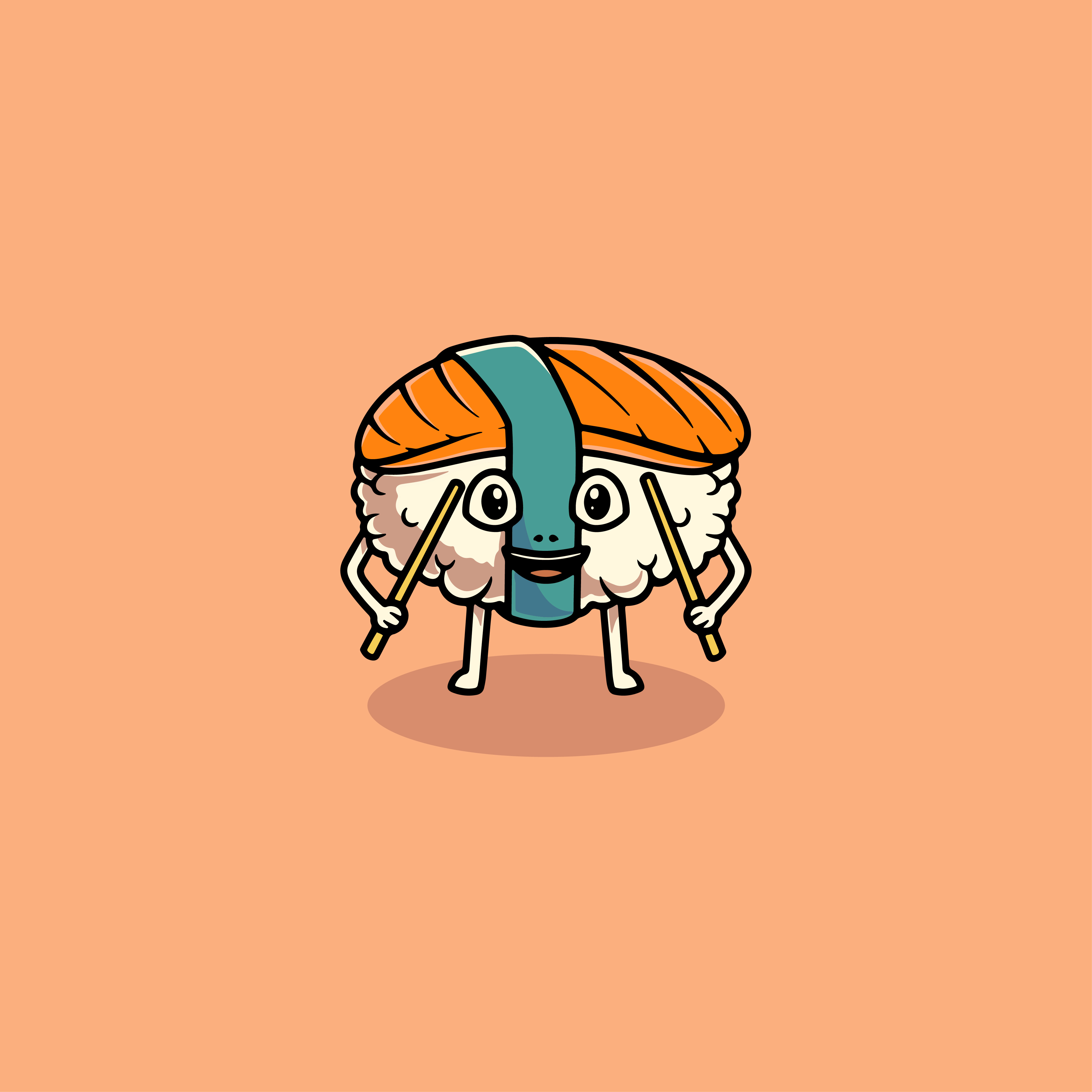 Cute happy sushi cartoon illustration branding
