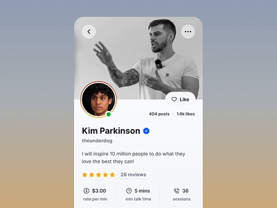 Profile Page animation app bio creator design figma minimal mobile profile subscription ui user ux video