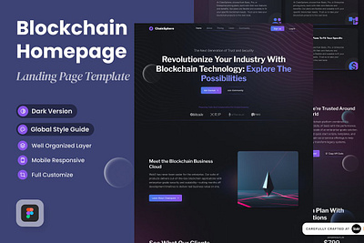 Blockchain Landing Page app landing page blockchain blockchain landing page design kit figma flowchart landing page landing page template mobile landing page product landing saas landing sketch software startup landing page theme ui kit web design mockup website design website template wireframe