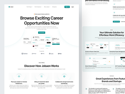 Jobaen - Freelance Job Hunt Landing Page bento clean design design website freelancer platform hiring job job finder job hunt job hunt landing page job seeker landing page modern style platform freelancer professional style ui website