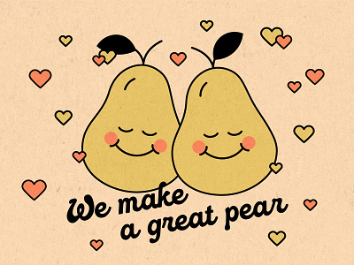 Great Pear couple cute hearts illustration pair pear retro valentine