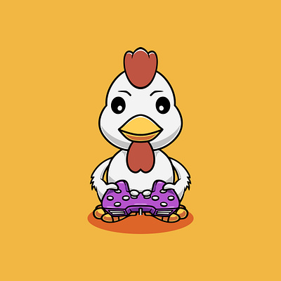 Cute chicken playing game cartoon illustration hen