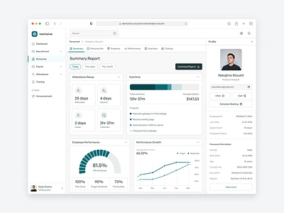🚀 Talentyhub - HRIS Dashboard branding case study dashboard hr hris hrm human resources statistic ui ui design ux web website website design