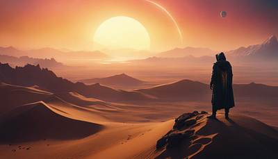A Goden Hour cyberpunk art cyberpunk city desert dune futuristic art planet sci fi sunset wallpaper