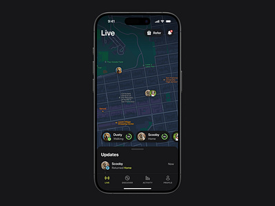 Fi - Live Tab Redesign app dog live location map track ui