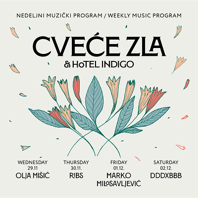 Music Program Announcements event poster flowers hotel indigo illustration music poster