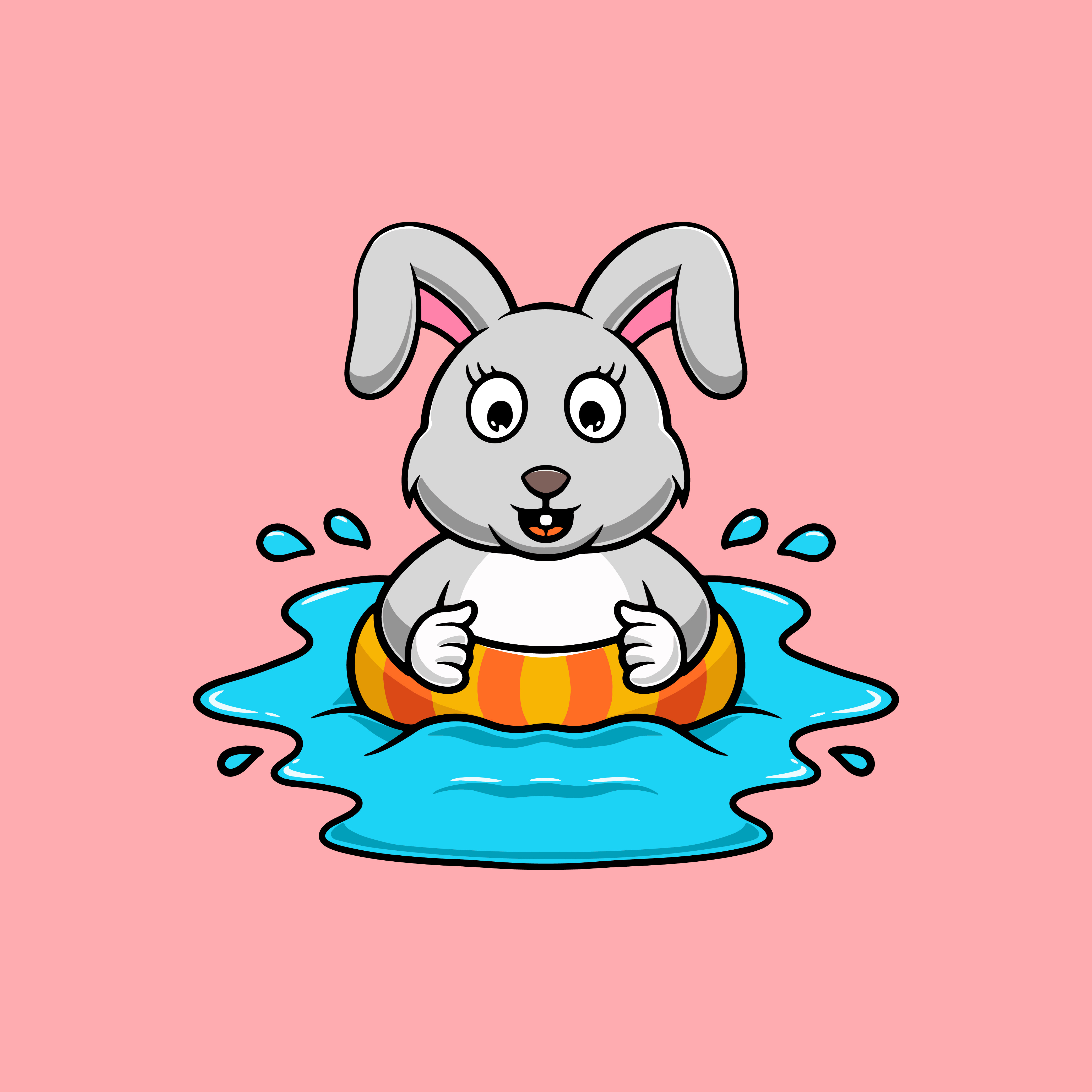 Cute rabbit swimming cartoon illustration sea