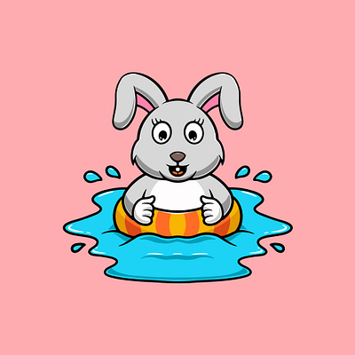 Cute rabbit swimming cartoon illustration sea