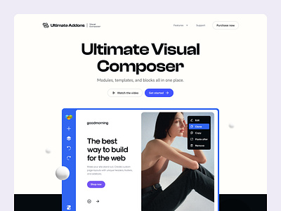 Ultimate Addons for Visual Composer branding clean company corporate hero header hero section homepage landing landing page minimal no code page builder product page social startup trend user interface web app webdesign website design