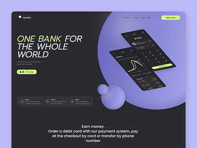 Website for demoing a mobile application - BankBall a app bank banking banking card banking website corporate banking finance fintech idenity landing mobile banking money product page ui ux web web design website