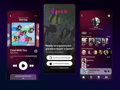 Disko Music Player - Dark Mode branding graphic design mobile music player ui