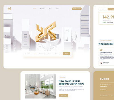 Evocx Real Estate Website 3d app building constraction design elegent graphic design minimal realestate ui ux website