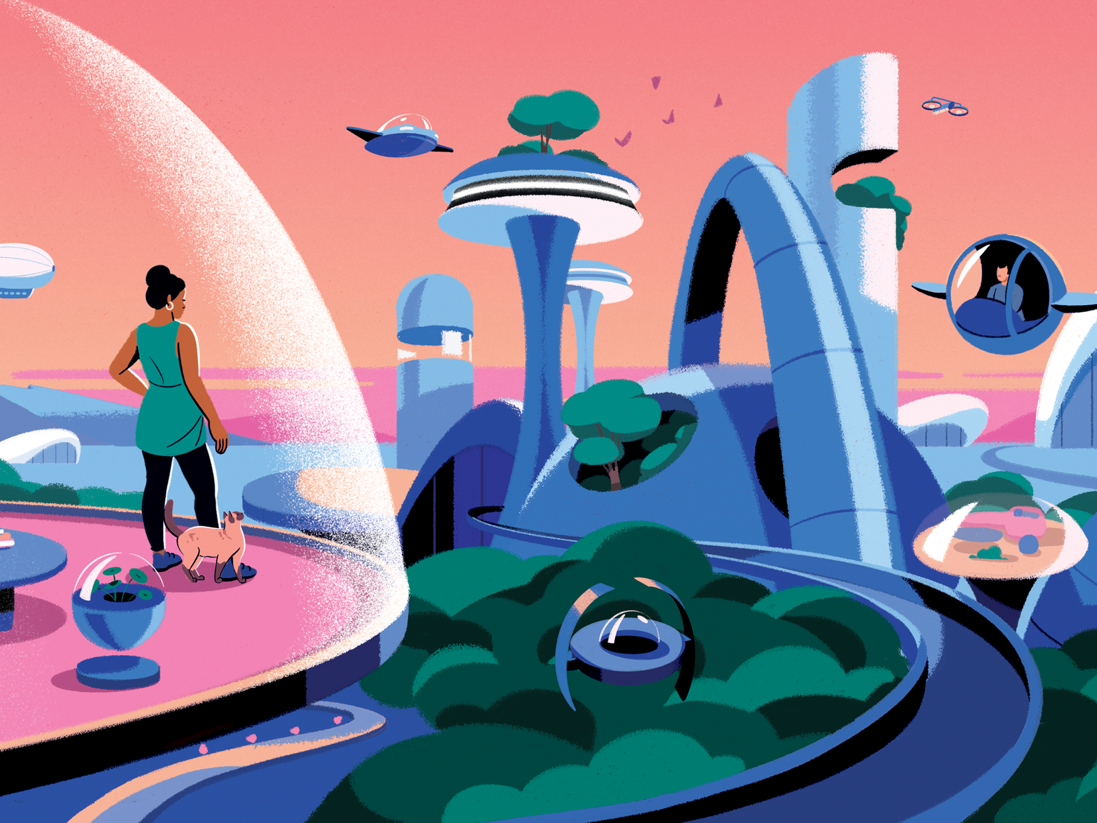 Illicado future city ambiant character city design fagostudio future illustration people skyscrapper texture town