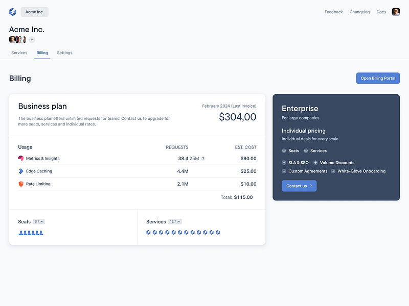 Billing Page - Plan & Usage Details billing billing page blue business plan config dev dev tool figma graphql minimal product design saas settings ui usage web