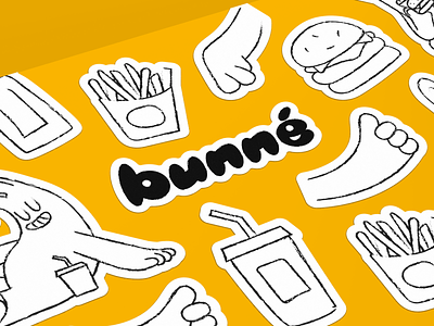 Bunné Burger - Logo Identity branding bun bunny burger cheerful design drink food fries graphic design icon identity illustration logo modern patty rabbit restaurant vector youthful