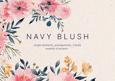 Navy Blush Watercolor Design Elements elements flowers flowers png frame graphics graphics download pattern png download watercolor watercolor png