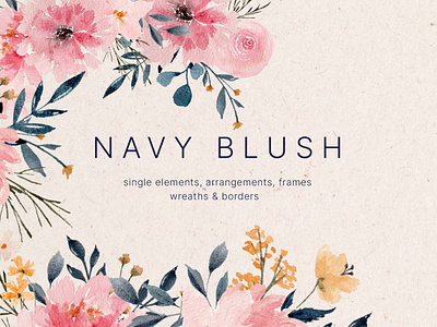 Navy Blush Watercolor Design Elements elements flowers flowers png frame graphics graphics download pattern png download watercolor watercolor png