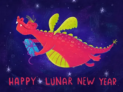 Happy Chinese New Year animal art artwork card cartoon character chinese cute digital digital art dragon fun hand drawn illustration illustrator kids lunar new year mascot print texture