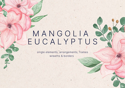 Magnolia Eucalyptus Watercolor Design Elements flower frame graphics graphics download magnolia pattern watercolor watercolor png