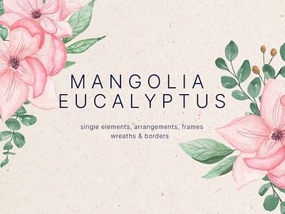 Magnolia Eucalyptus Watercolor Design Elements flower frame graphics graphics download magnolia pattern watercolor watercolor png