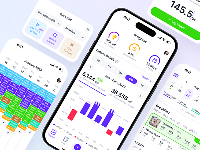 Srama - Calorie Deficit App app application calendar calorie deficit design light minimal mobile purple startup ui weight weight loss