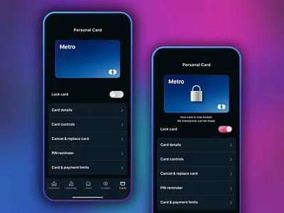 Banking App - Lock Card Screen bank banking design fintech morphism ui