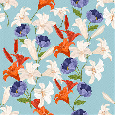 Light Blue design flowers graphics illustration pattern prints textile texture
