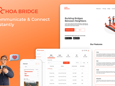 HOA Bridge: Simplifying HOA Communication admin community dashboard design hoa home owner association landing page mobile app trynocode ui user experience user interface ux