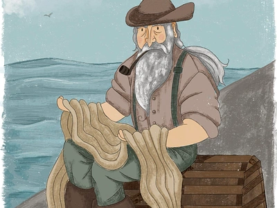 The Fisherman of Newlyn art childrensbookillustration childrensillustration cornishillustration cornwall cornwalluk design fisherman fishing illustration illustrative ipad kidlit kidsillustrations