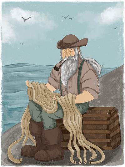 The Fisherman of Newlyn art childrensbookillustration childrensillustration cornishillustration cornwall cornwalluk design fisherman fishing illustration illustrative ipad kidlit kidsillustrations