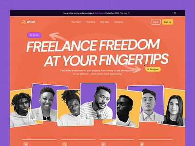 Wokr - Freelancer Website ⚒️ colorful freelancer freelancer website fun hiring job search jobs landing page marketing platfom portofolio recruitment remote typography ui upwork web design website