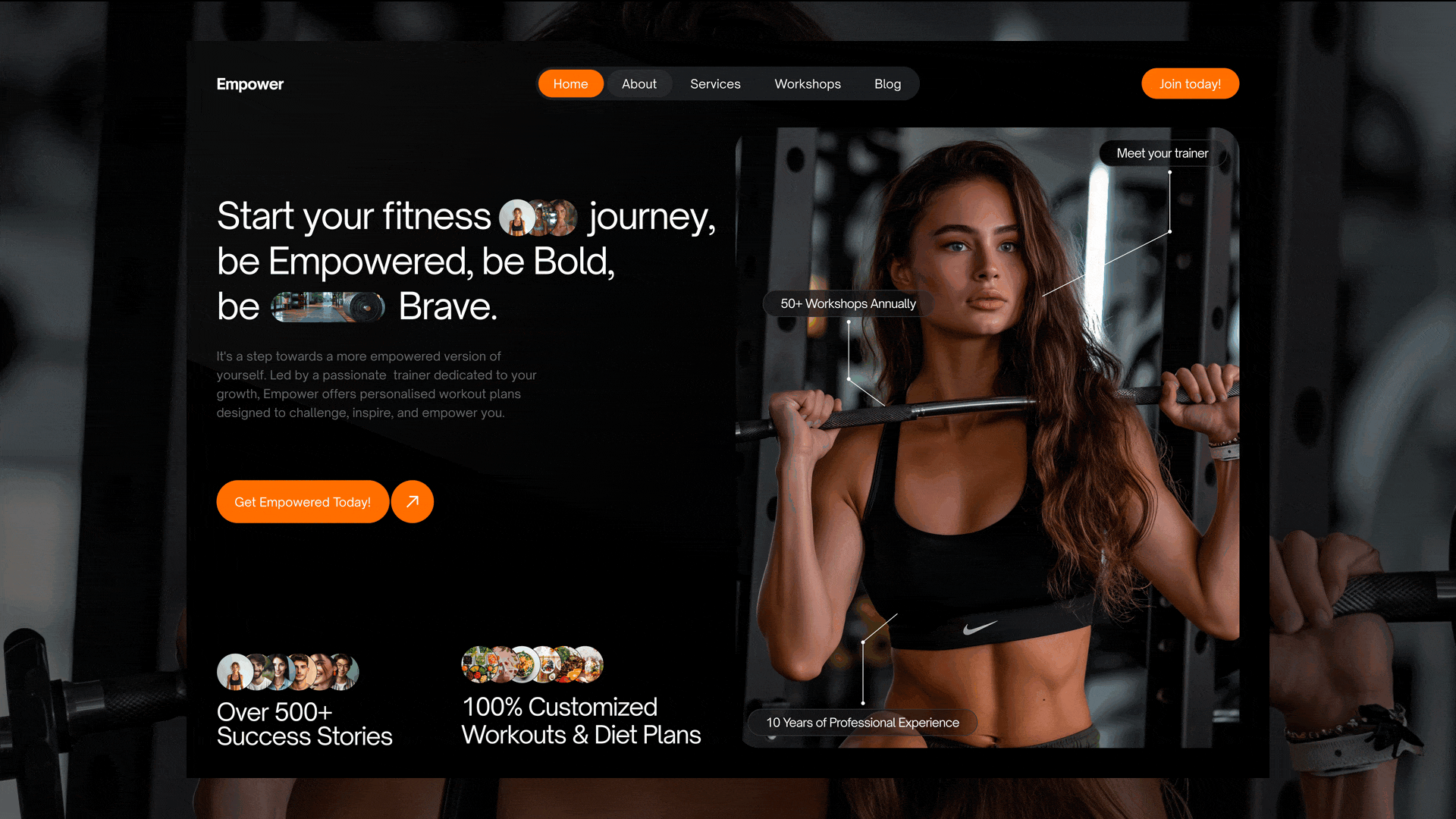 Fitness website - Empower clean design fitness fitness website gym minimalistic modern personal trainer ui ux webdesign wellness workout