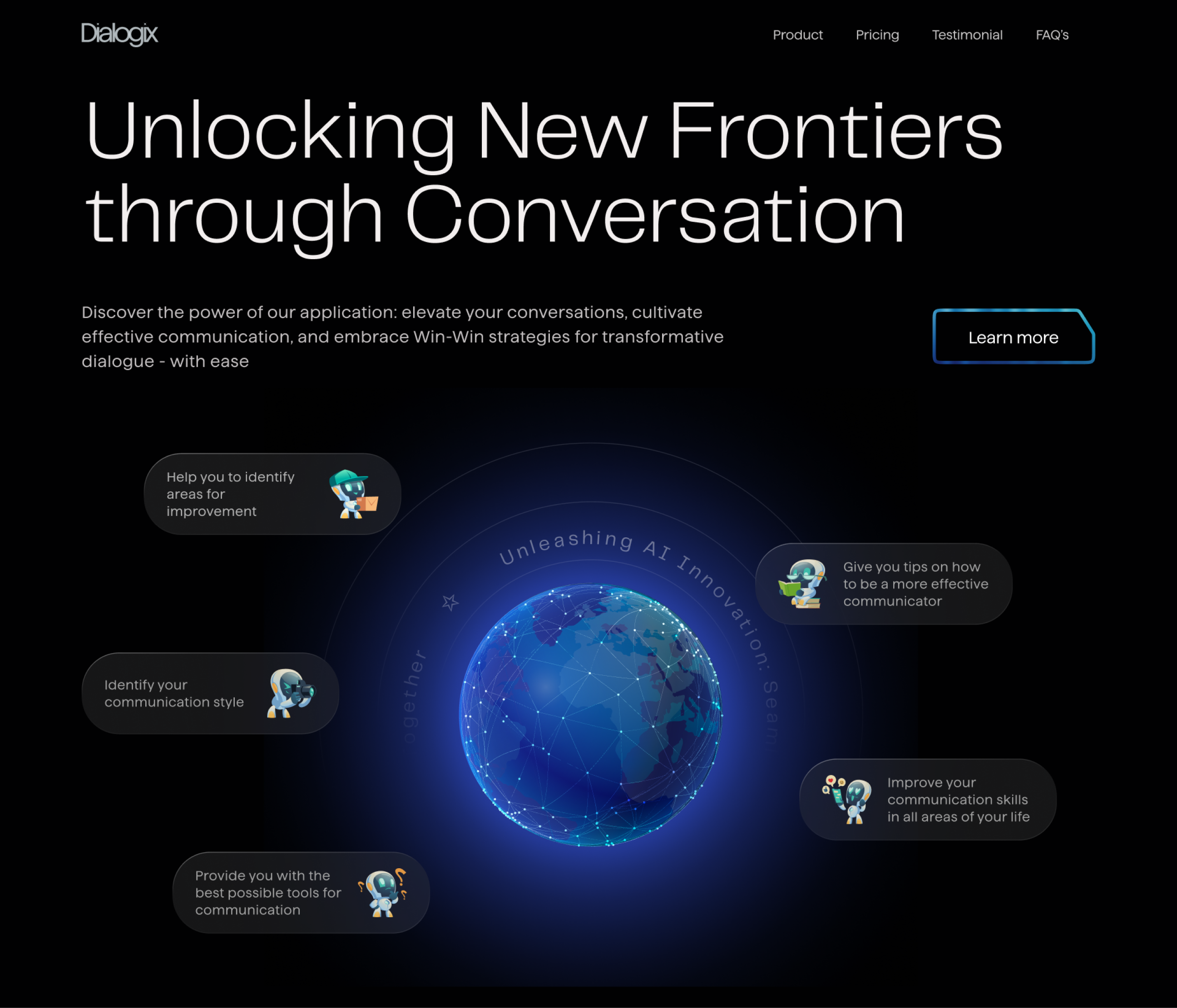AI-Powered Communication Evolution ai animation art artificial intelligence branding design first screen futurism graphic design hero screen illustration intelligence landing motion graphics robot space ui ux web design
