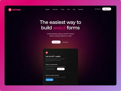 DeForm.App design hero section landing page nft nft design ui web3 web3 design web3 landing page website design