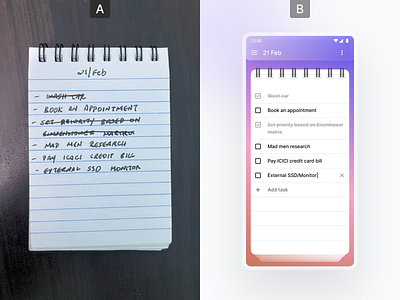 A or B 📝 app design list mobile app design paper todo