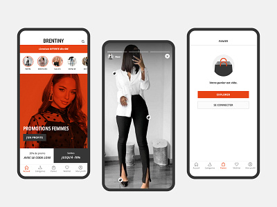 Brentiny App Design account add to cart app cart clothes delivery design fashion home order promo promotion search stories story ui visual search wishlist