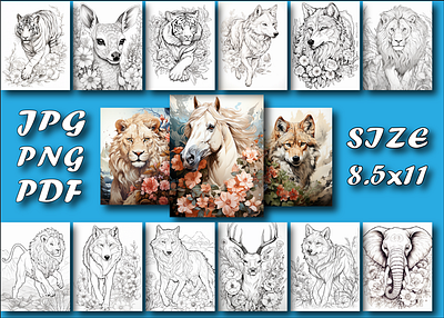 Wild Animals Colouring Pages For Adult 02 abstract adult coloring pages amazon kdp amazon kindle animal coloring for adults animal mandala animals bundle animation art branding coloring coloring book graphic design illustration kdp kdp coloring book kdp coloring pages logo nature ui