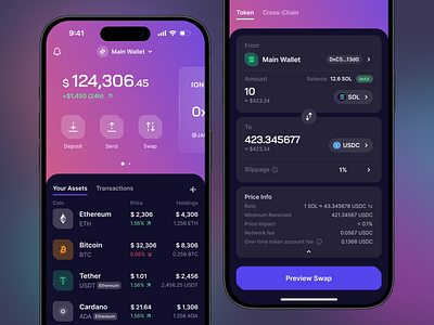 IONIX - Crypto Wallet app application bank banking bitcoin coin crypto cryptocurrency dark design invest mobile money startup swap transaction ui wallet web 3.0