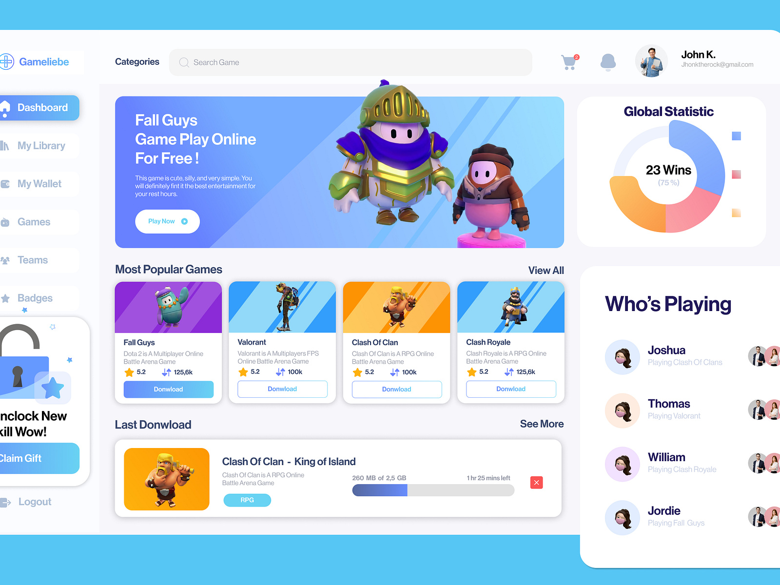 Game Dashboard - Modern Design by Arip on Dribbble