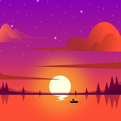 Sunset Illustration design figma graphic design graphics pen tool scenery sunset ui vector vector illustration