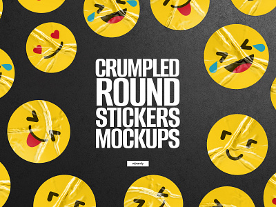 Crumpled Round Stickers Mockups glue